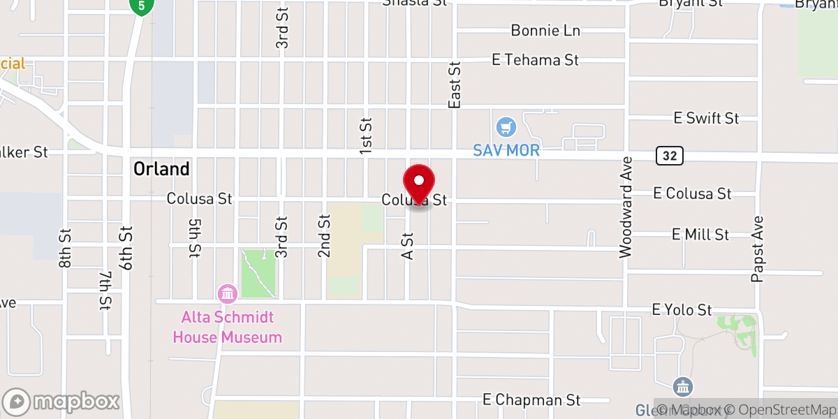Map showing location of First Lutheran Church of Orland