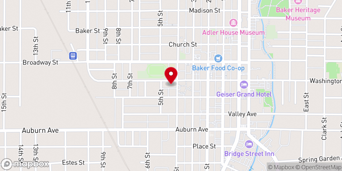 Map showing location of First Presbyterian Church of Baker City