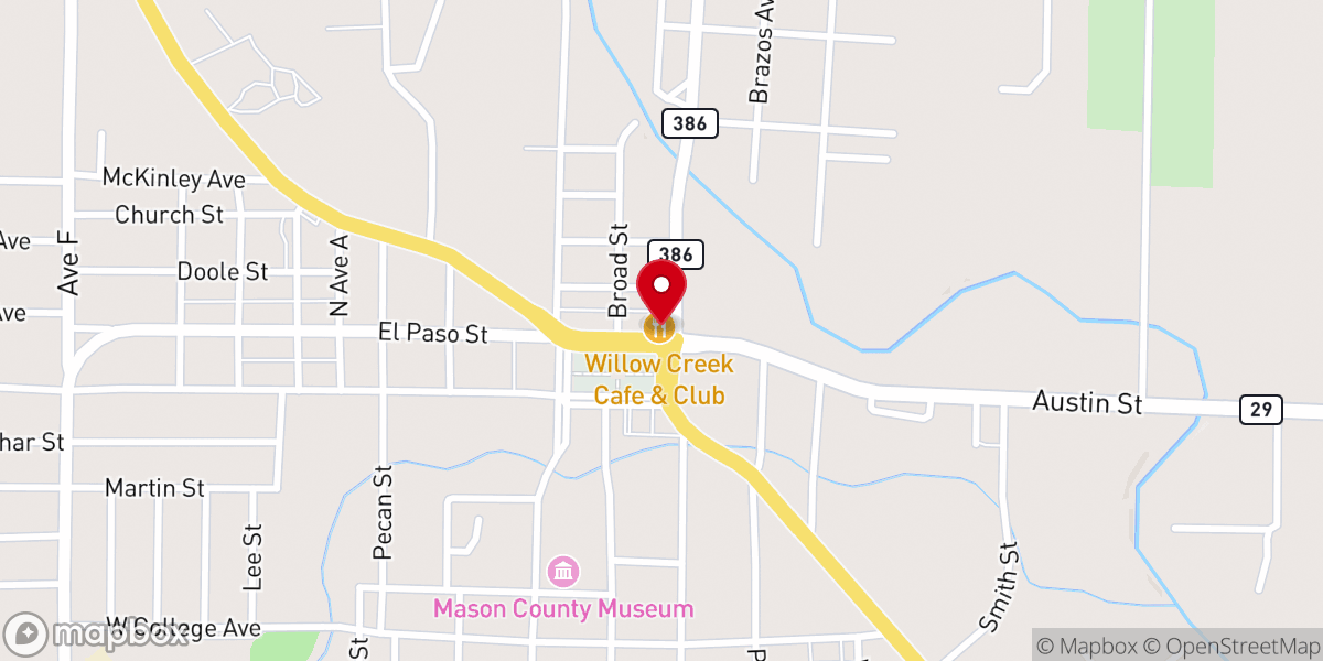Map showing location of Willow Creek Cafe & Club