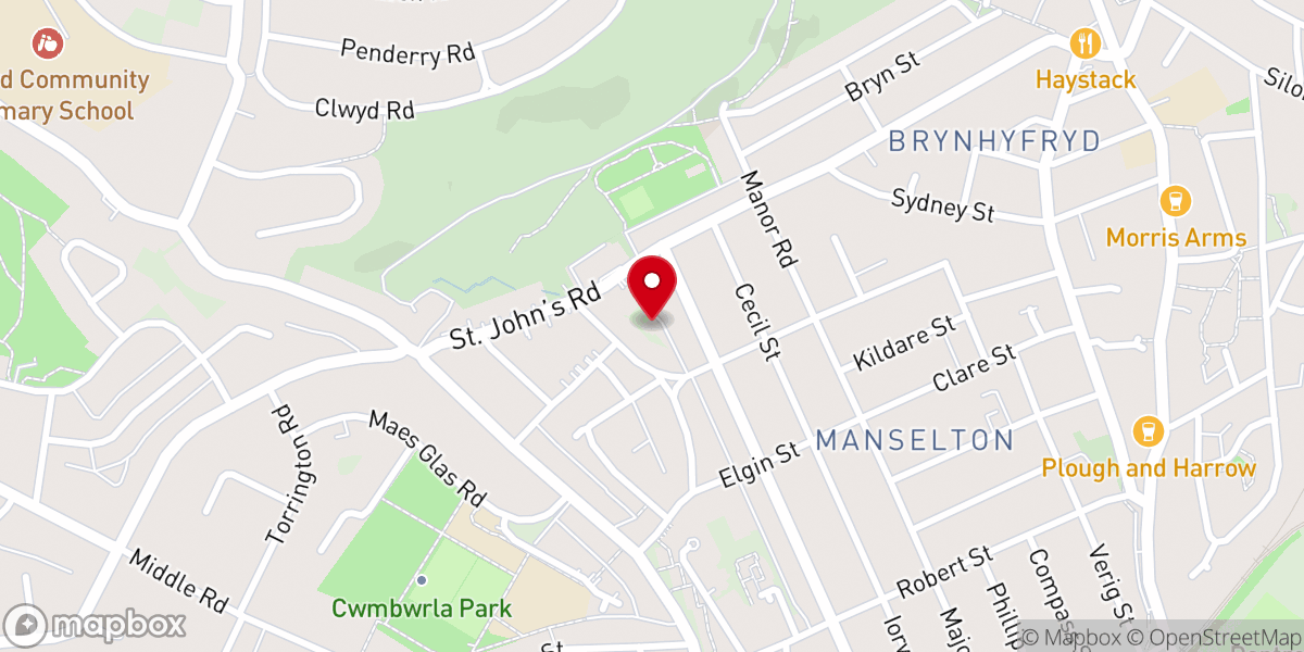 Map showing location of Swansea Evangelical Reformed Church