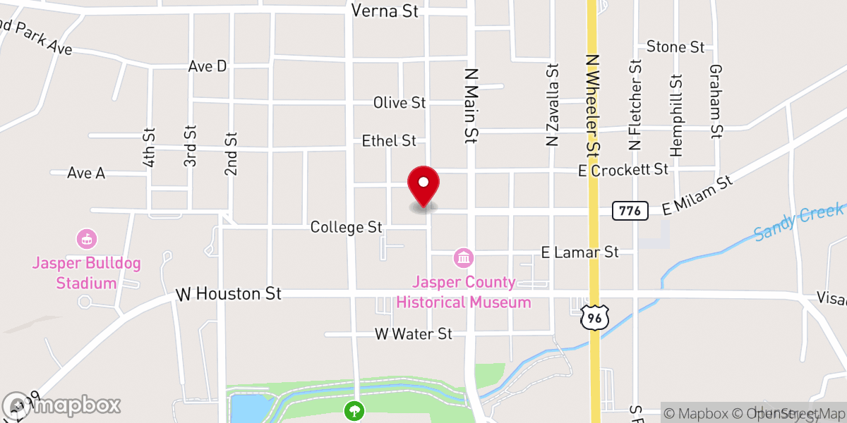 Map showing location of First Methodist Church of Jasper, Texas