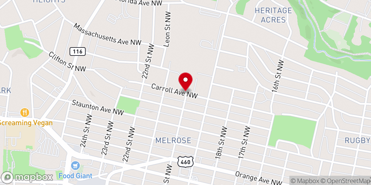Map showing location of Iglesia Cristiana Renacer- Roanoke