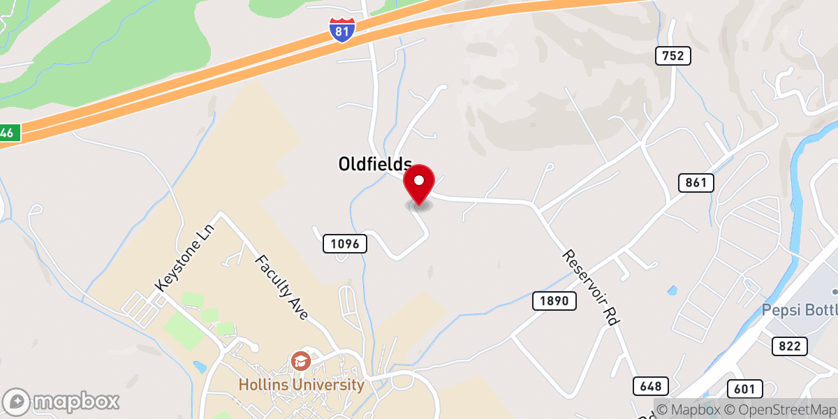 Map showing location of First Baptist Church Hollins