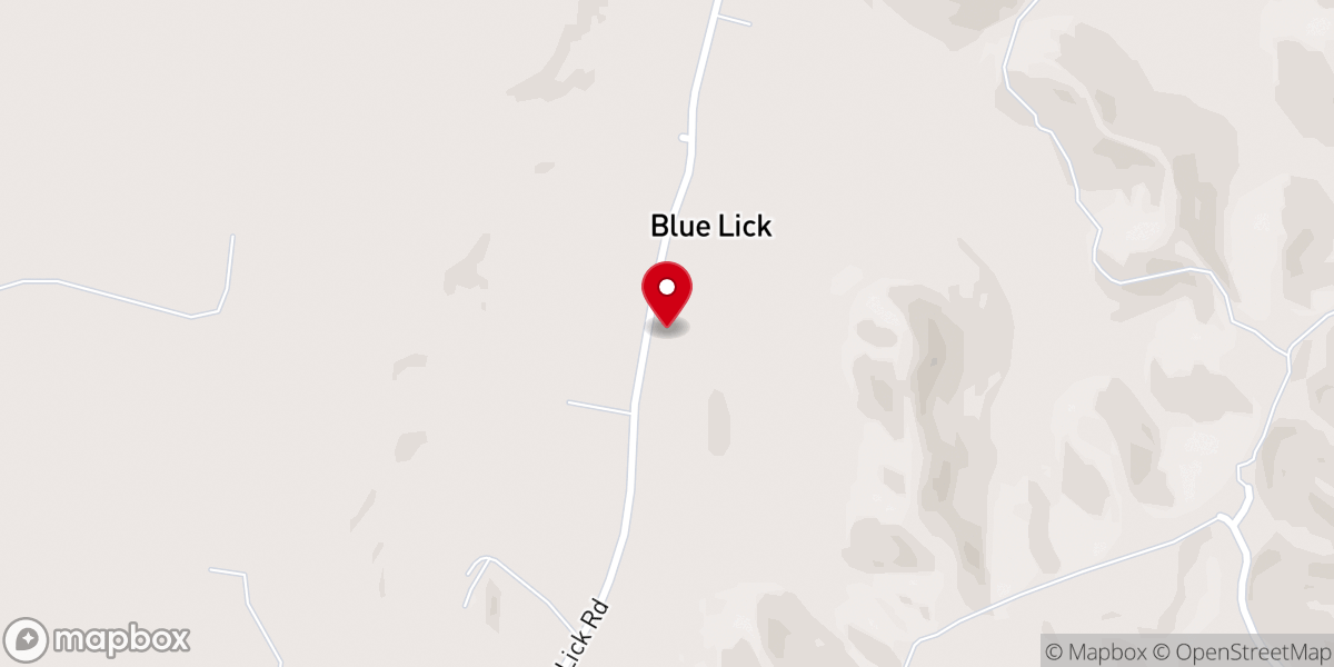Map showing location of Blue Lick Baptist Church