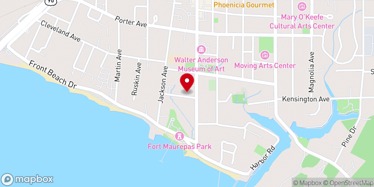 Map showing location of First Presbyterian Church of Ocean Springs