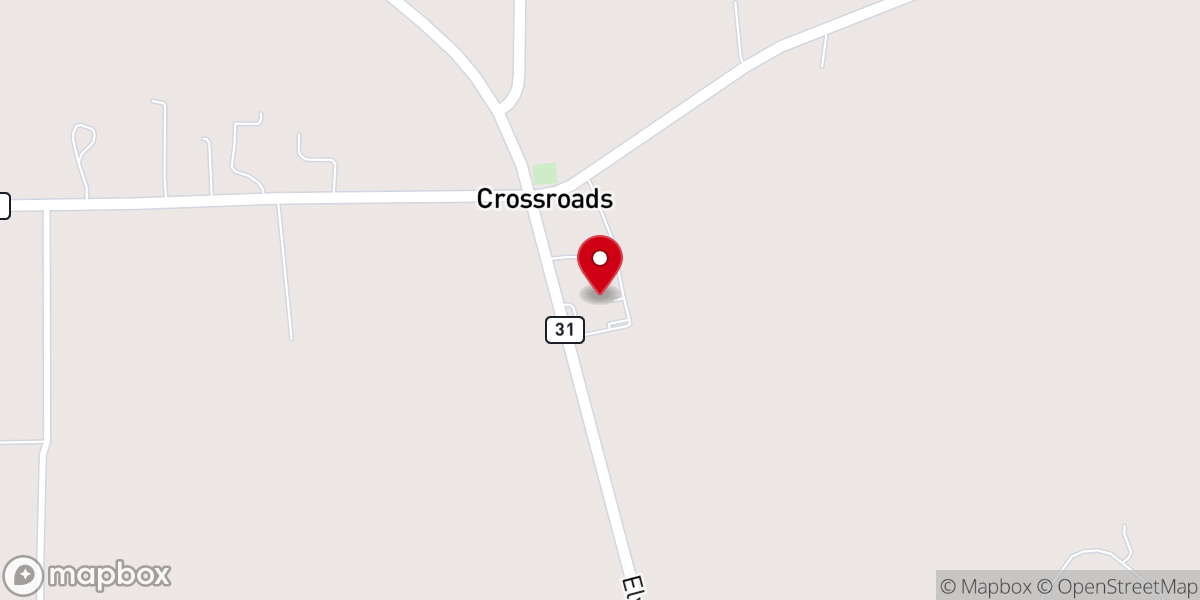 Map showing location of Crossroads Baptist Church