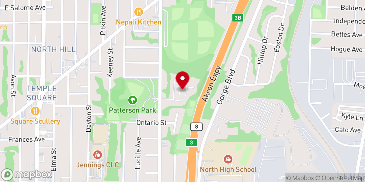 Map showing location of Akron Missionary Baptist Church