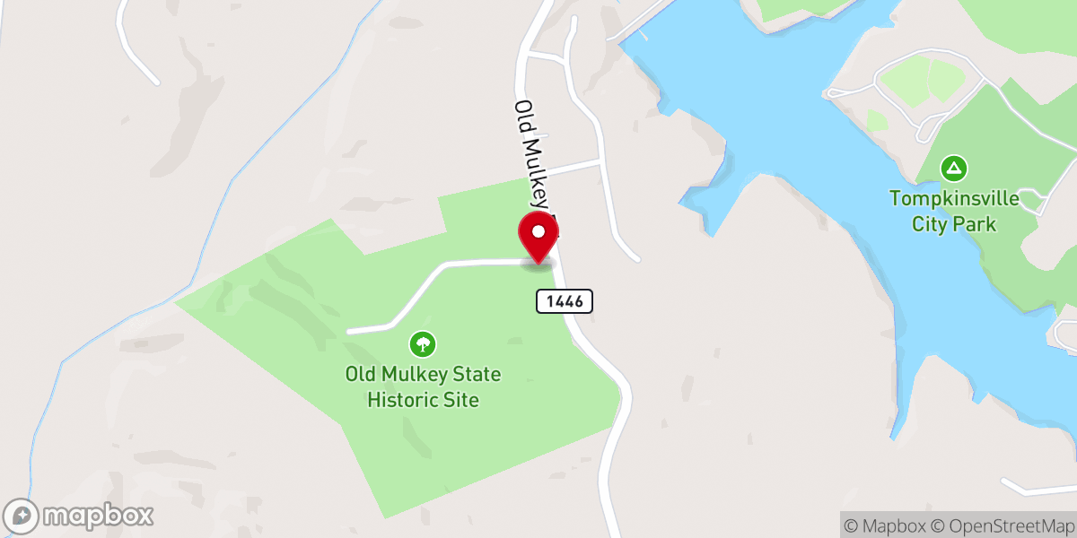 Map showing location of Old Mulkey Meetinghouse State Historic Site