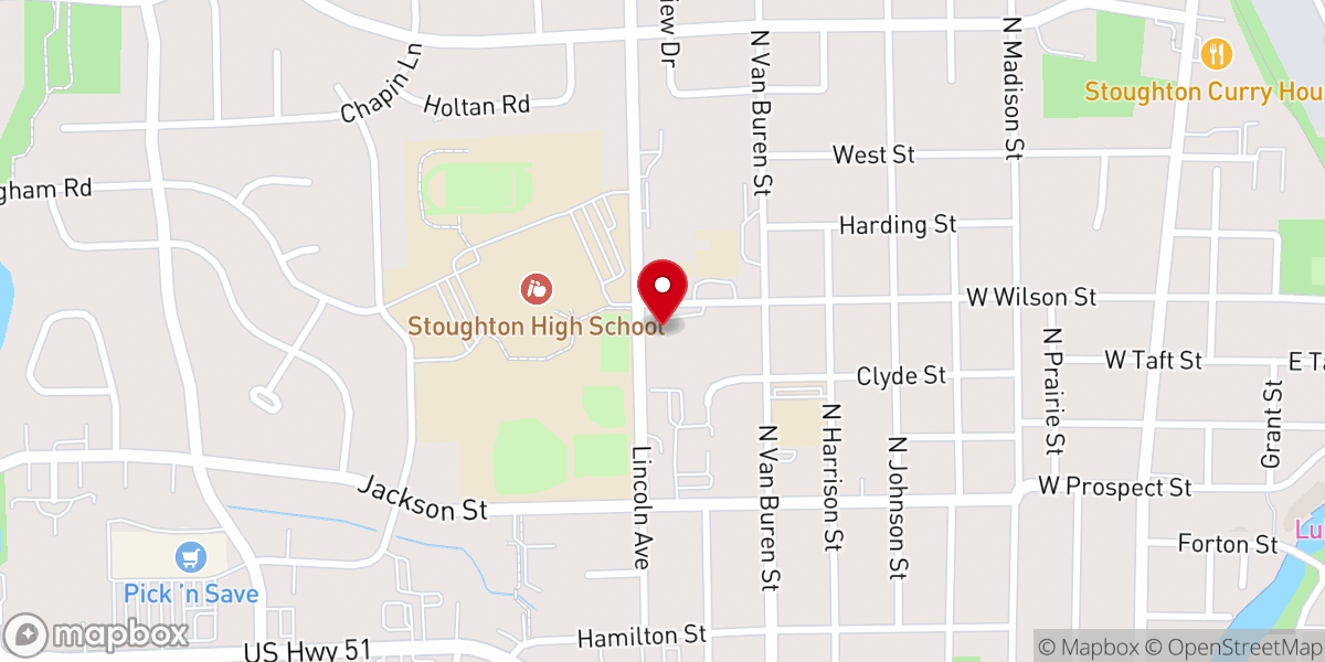 Map showing location of Stoughton United Methodist Church