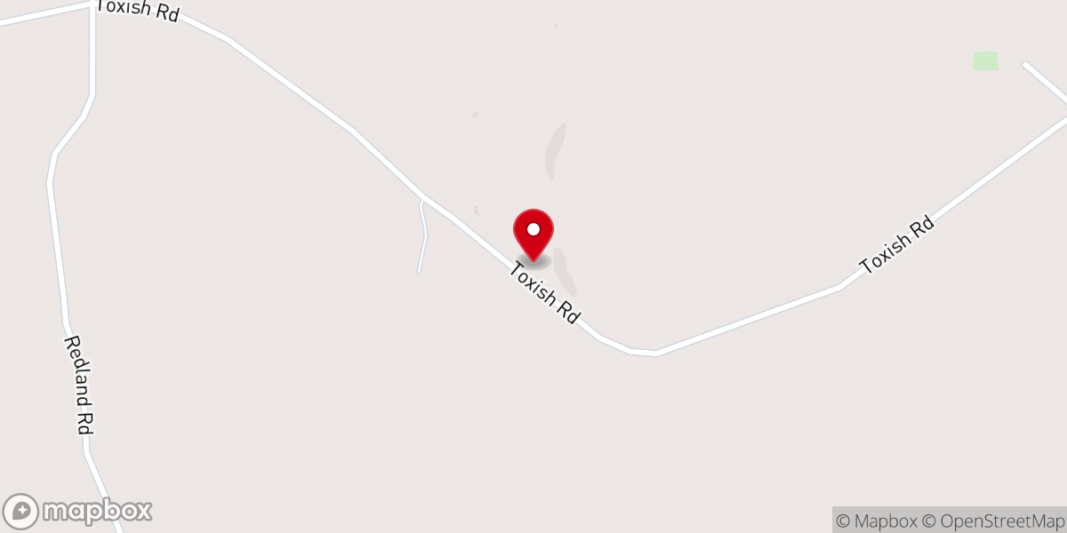 Map showing location of Toxish Baptist Church