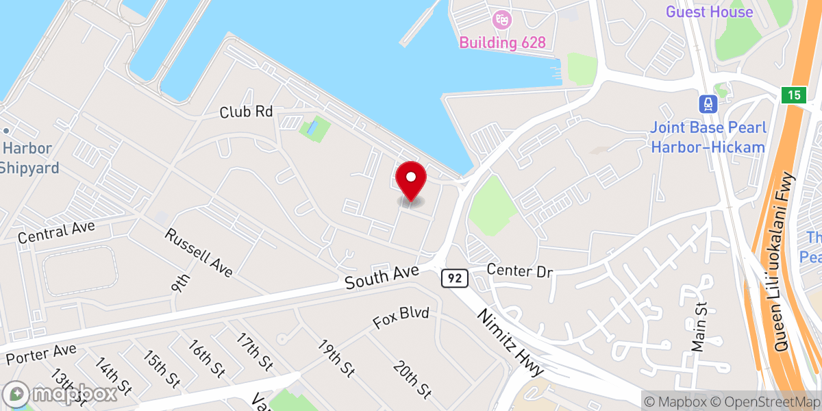 Map showing location of Pearl Harbor Memorial Chapel Parking