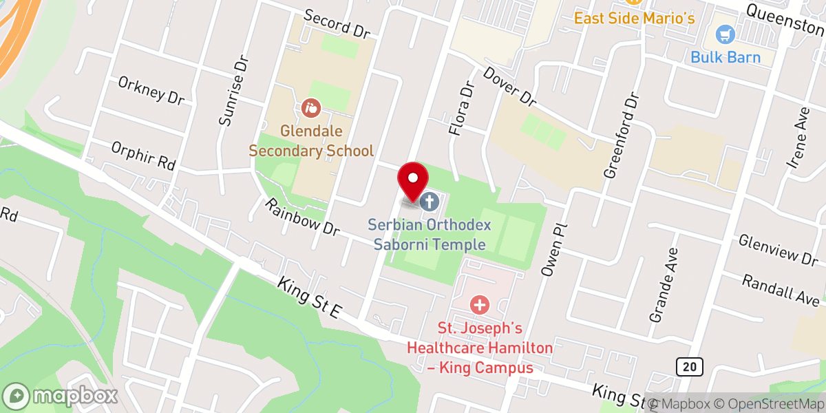 Map showing location of St. Nicholas Serbian Orthodox Cathedral