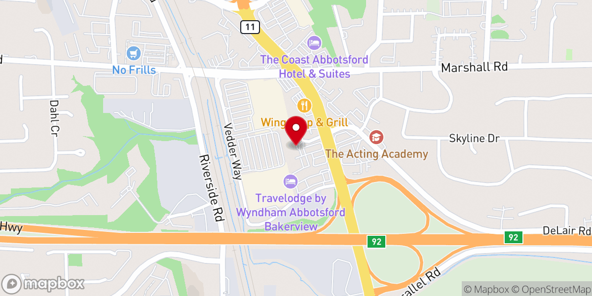 Map showing location of Super 8 by Wyndham Abbotsford BC