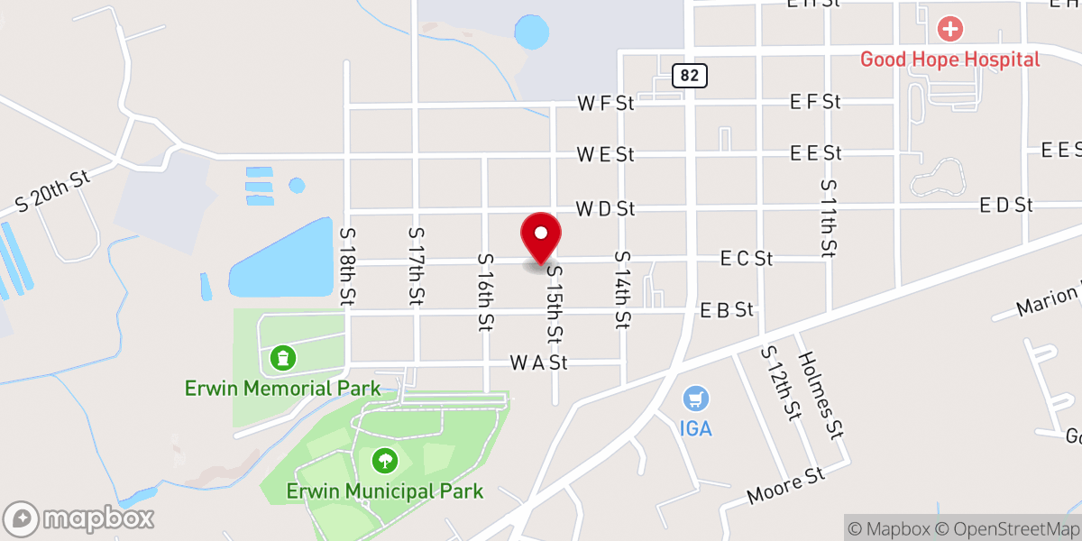 Map showing location of Erwin Advent Christian Church