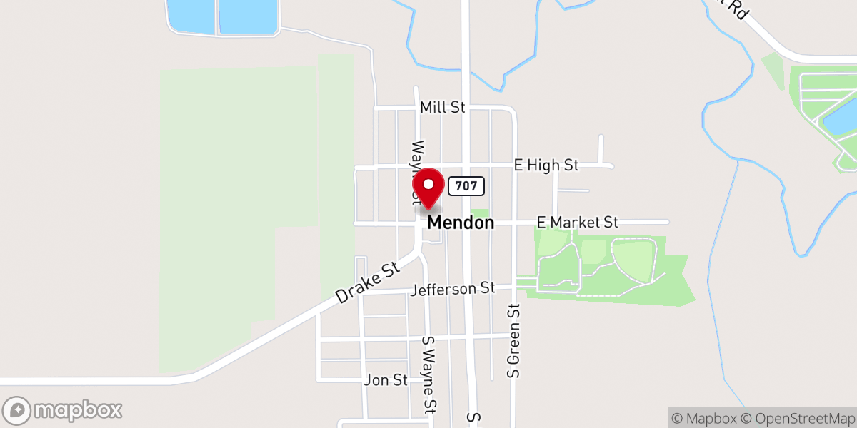 Map showing location of Mendon First Church of God