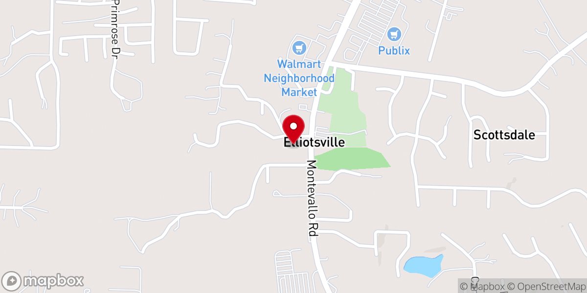 Map showing location of Elliottsville Church of Christ