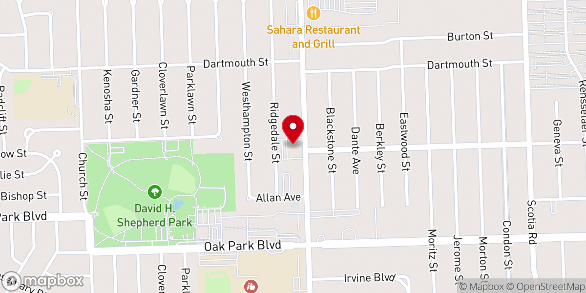 Map showing location of First Baptist Church of Oak Park