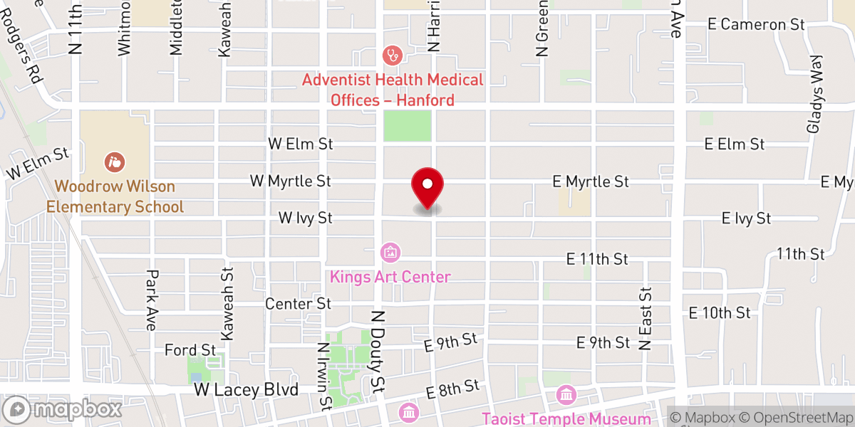 Map showing location of Hanford Bilingual Seventh-Day Adventist Church