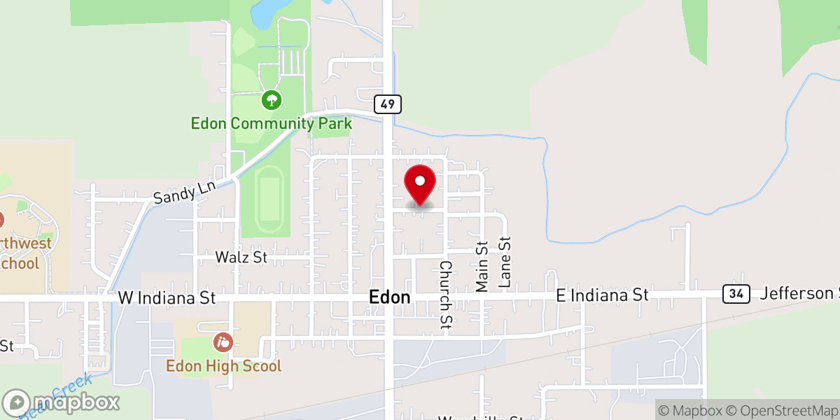 Map showing location of Edon United Methodist Church