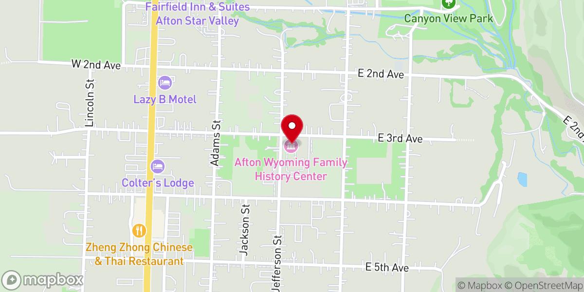 Map showing location of Afton Wyoming Family History Center