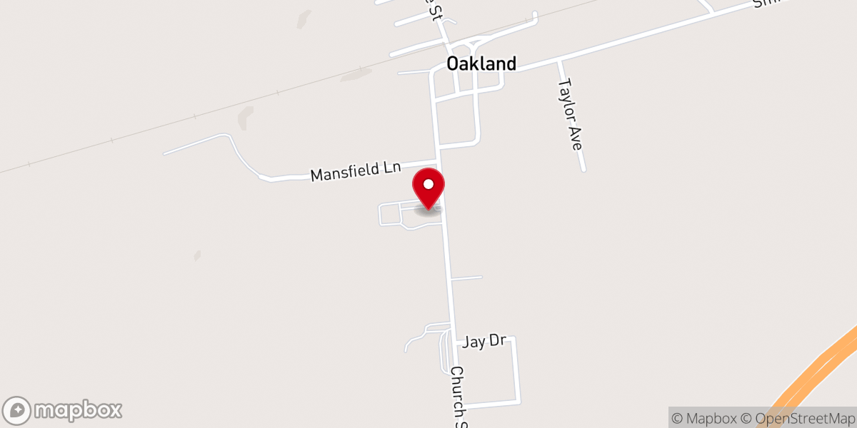 Map showing location of Oakland Baptist Church