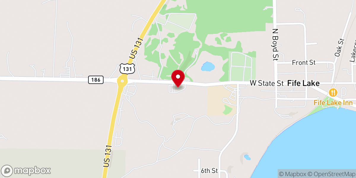 Map showing location of Fife Lake Baptist Church