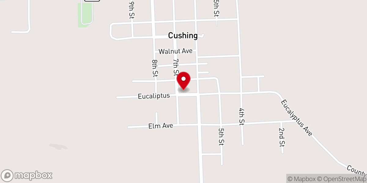 Map showing location of Cushing United Methodist Church