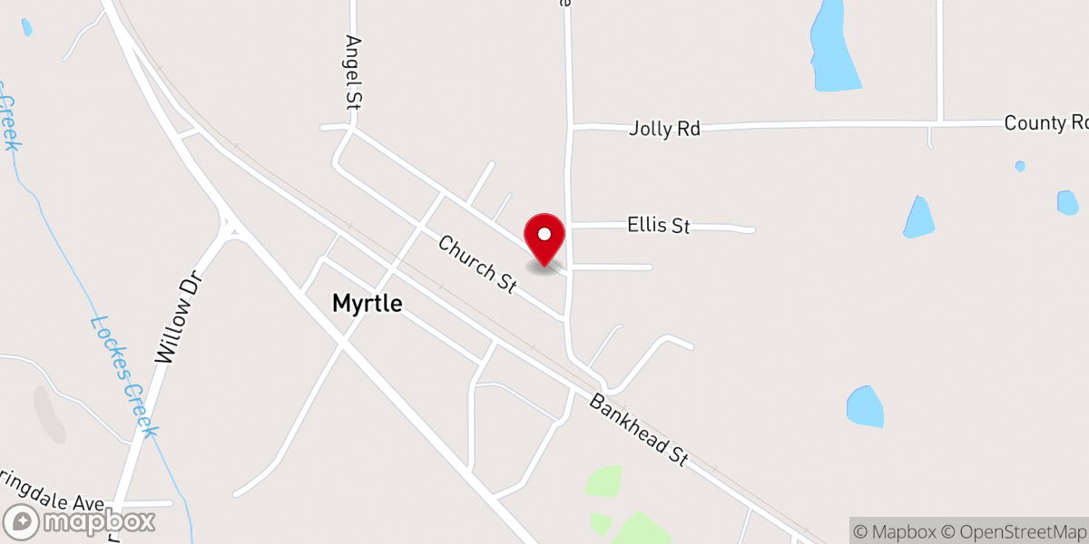 Map showing location of Myrtle United Methodist Church