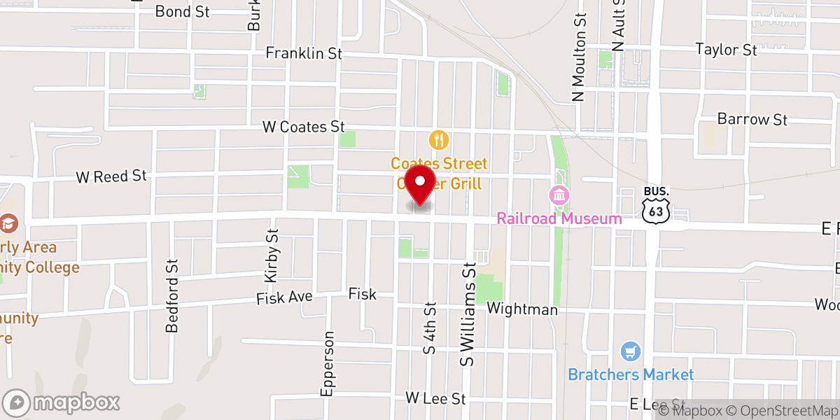 Map showing location of Masonic Temple Moberly
