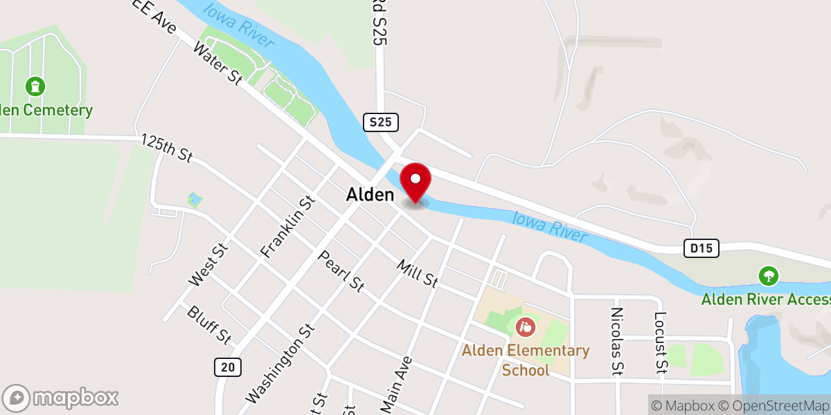 Map showing location of Alden City Hall
