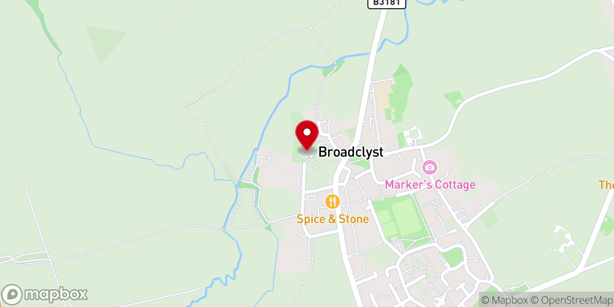 Map showing location of St. John the Baptist Church, Broadclyst