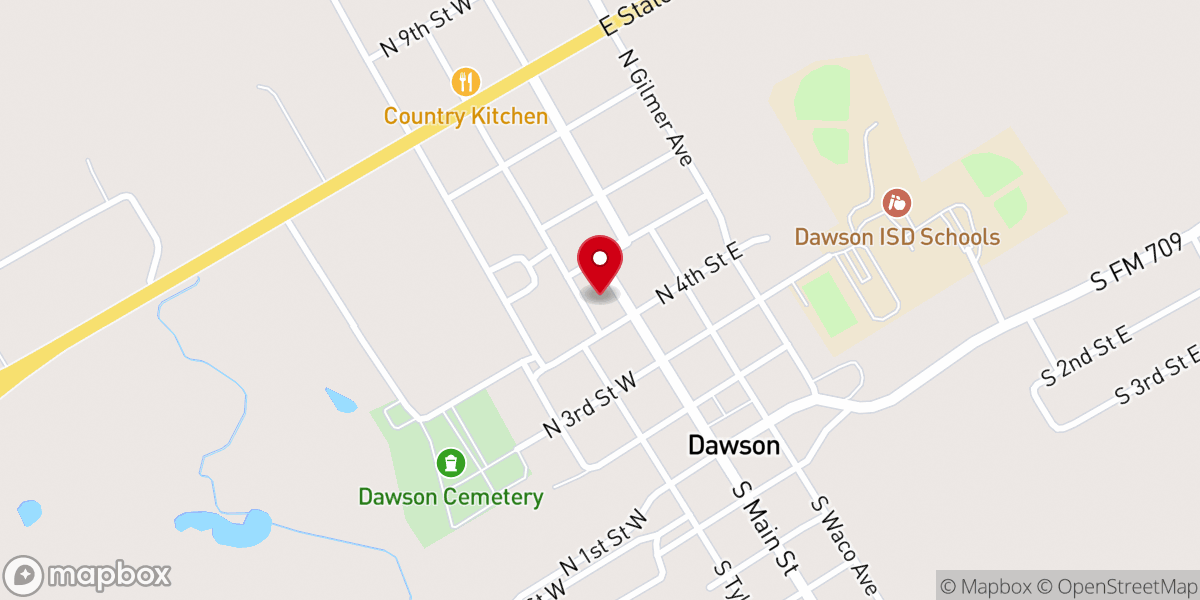 Map showing location of First Baptist Church of Dawson