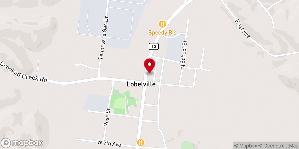 Map showing location of Lobelville Church of Christ