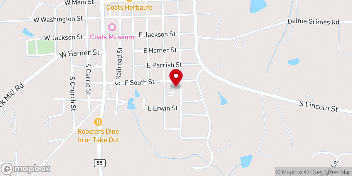 Map showing location of Coats Methodist Church