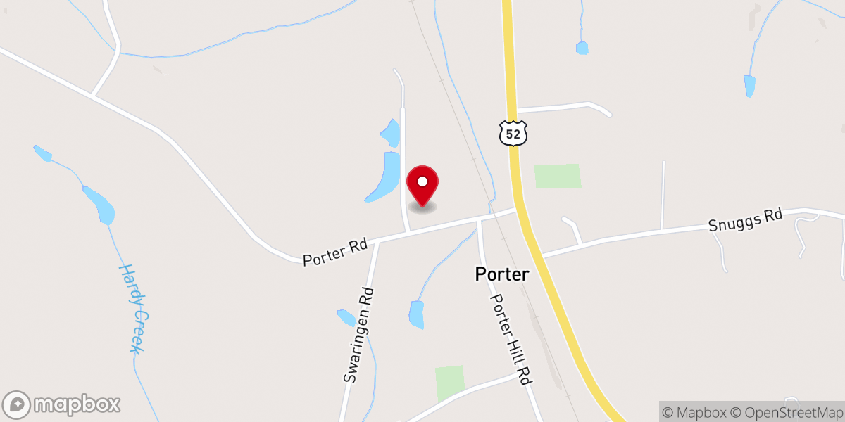 Map showing location of Porter United Methodist Church