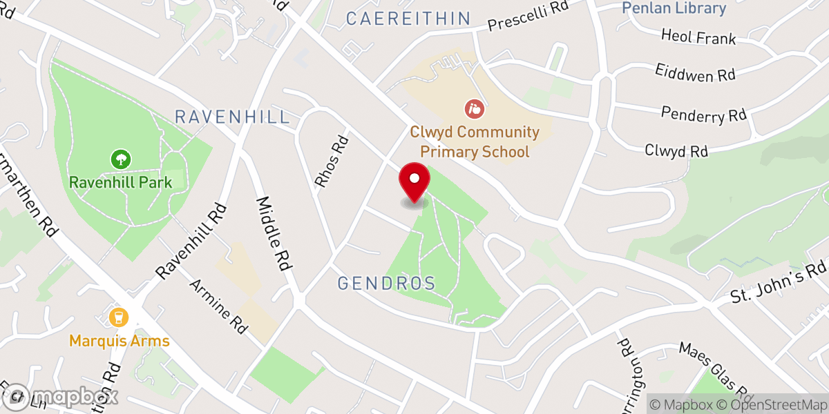 Map showing location of Gendros Baptist Church