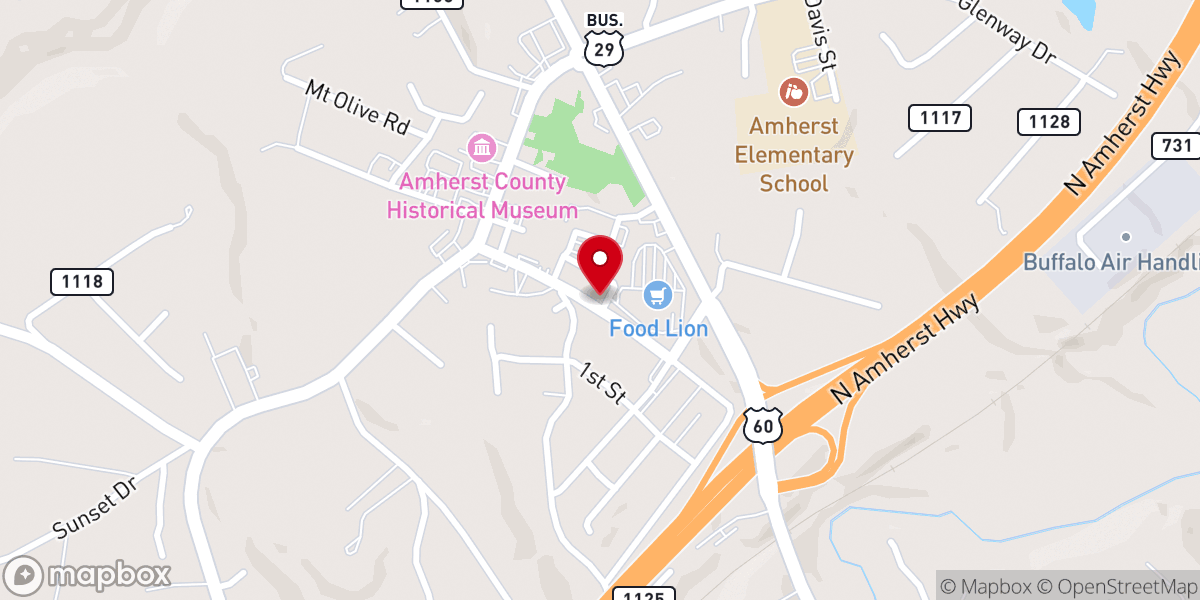 Map showing location of Amherst Presbyterian Church