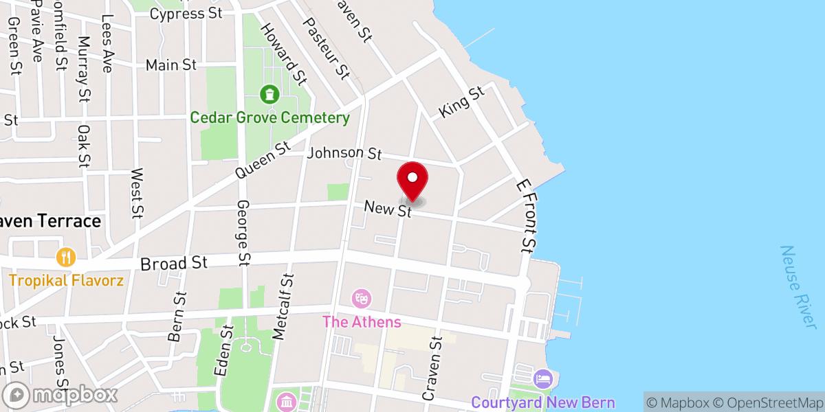 Map showing location of Catholic Charities New Bern Regional Office
