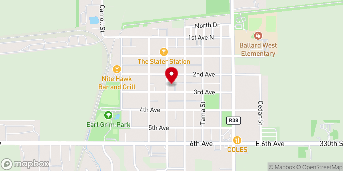 Map showing location of Slater/Sheldahl Food Pantry