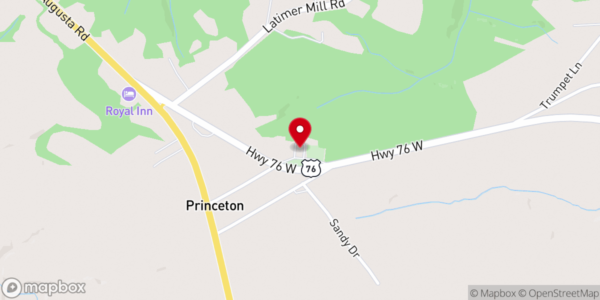 Map showing location of Princeton Baptist Church
