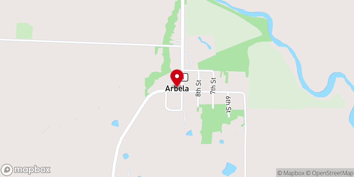 Map showing location of Arbela Baptist Church