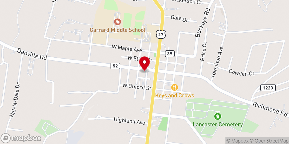 Map showing location of First Presbyterian Church of Lancaster, KY