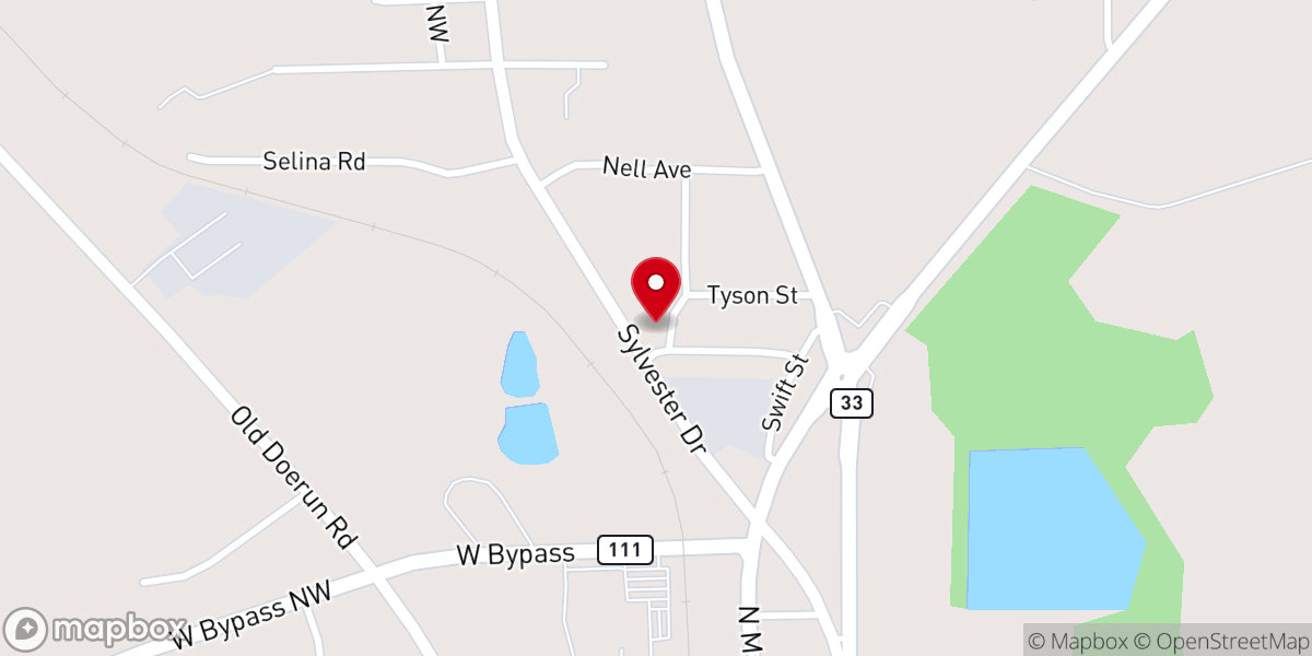 Map showing location of Tyson Memorial United Methodist Church