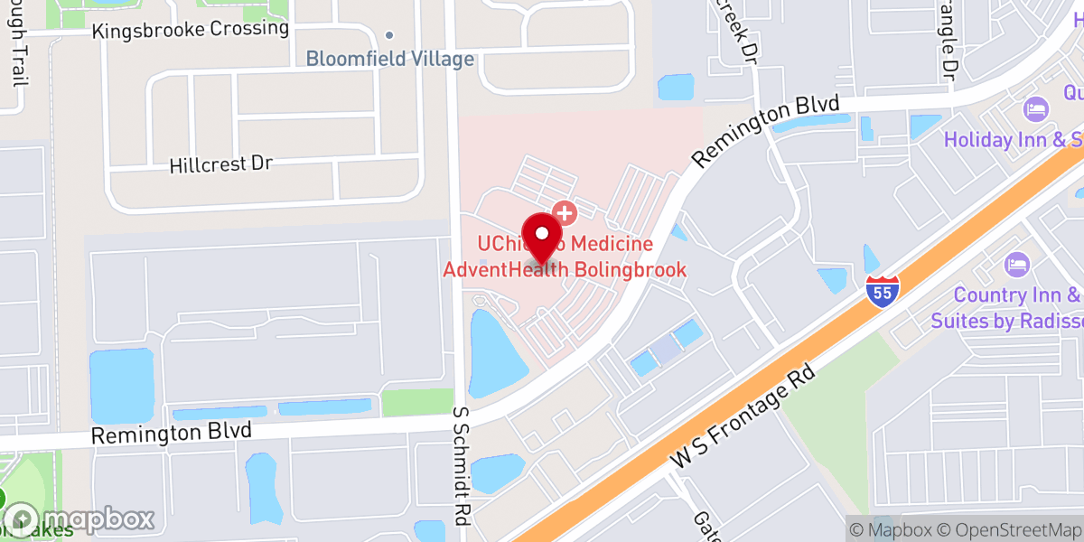 Map showing location of UChicago Medicine AdventHealth Bolingbrook