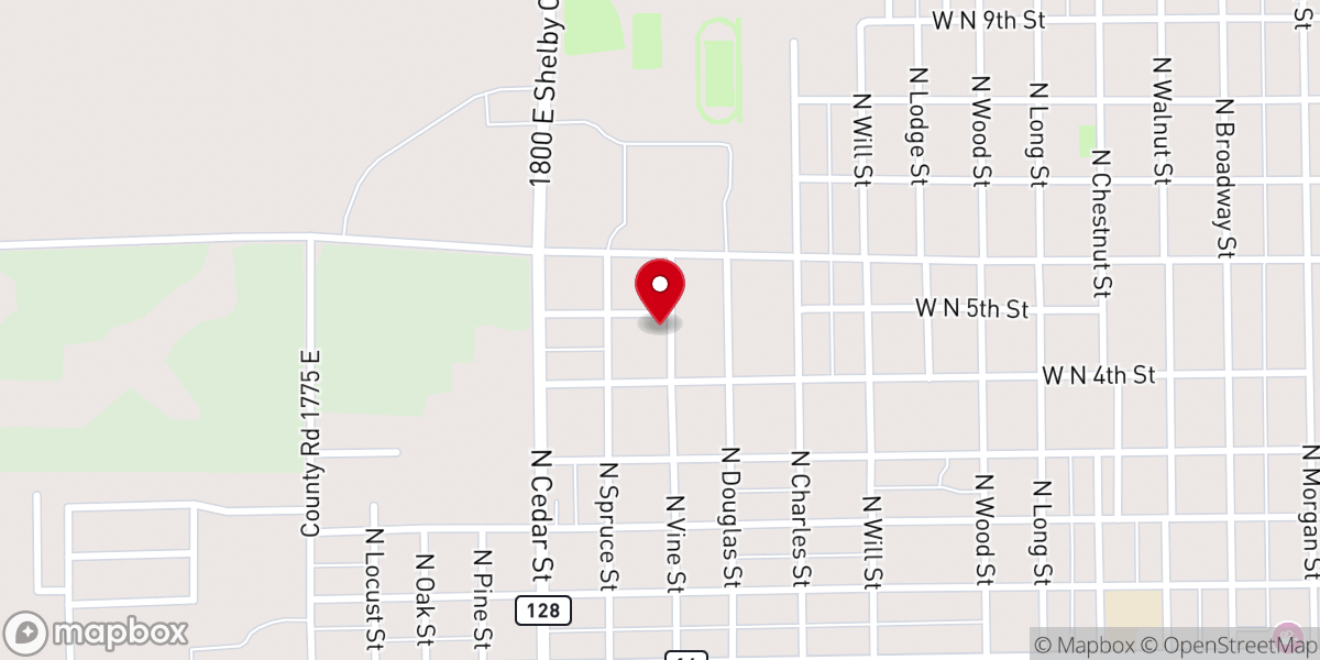 Map showing location of First Baptist Church Shlbyvll