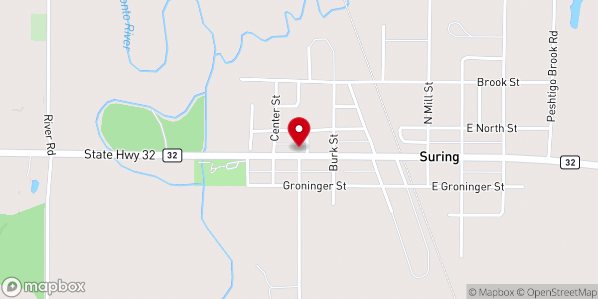 Map showing location of Suring and Hickory UMC