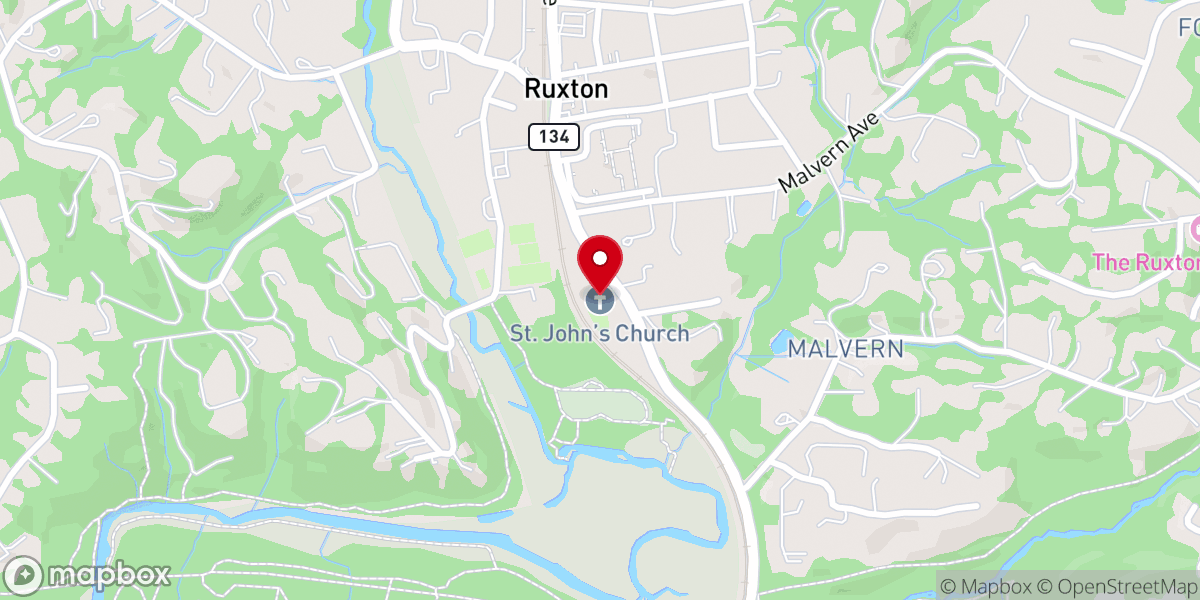 Map showing location of St. John's Church
