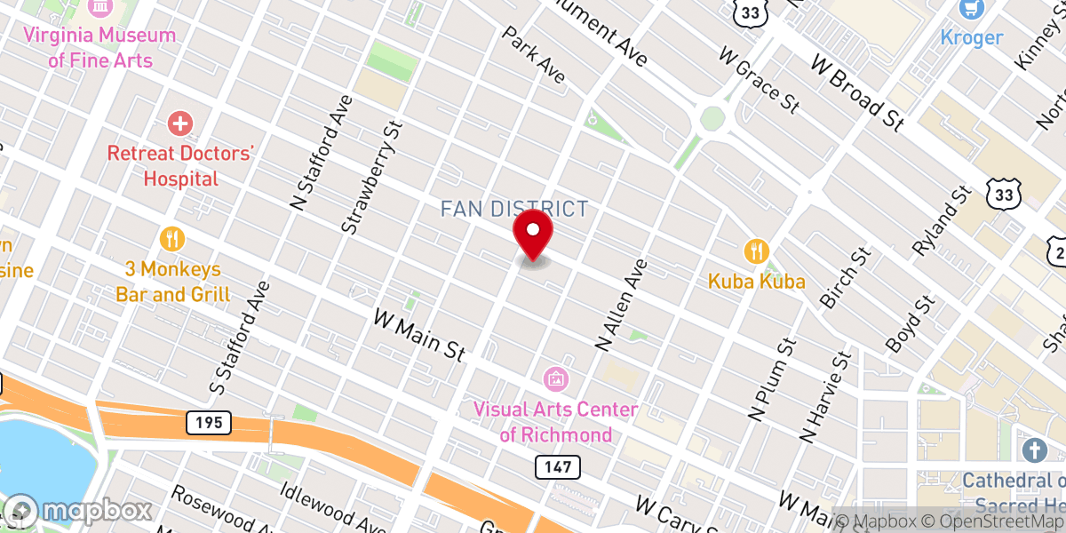 Map showing location of Tabernacle Baptist Church