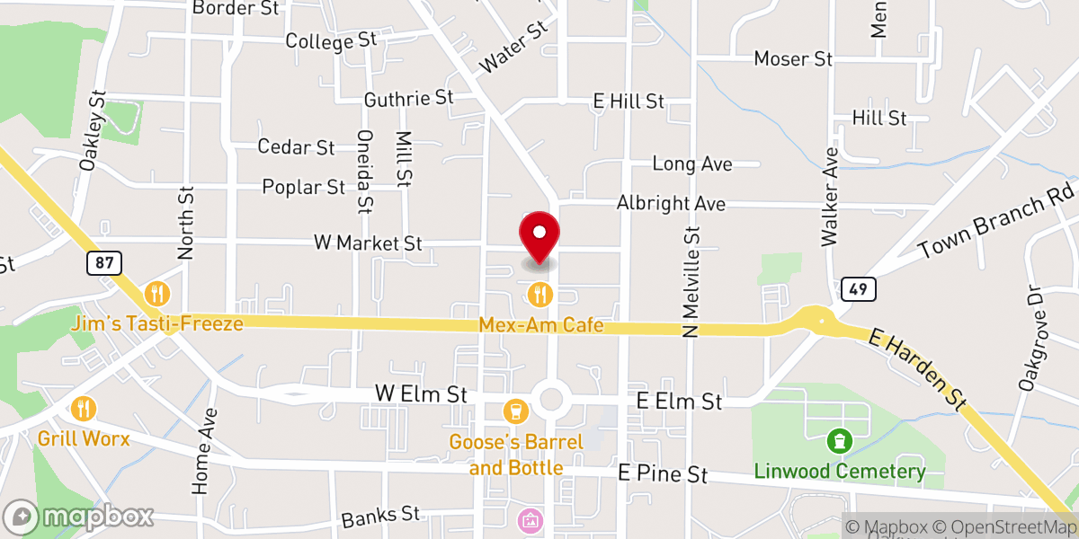 Map showing location of The First Baptist Church of Graham