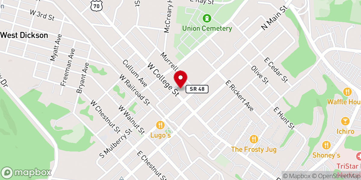 Map showing location of Dickson County Help Center